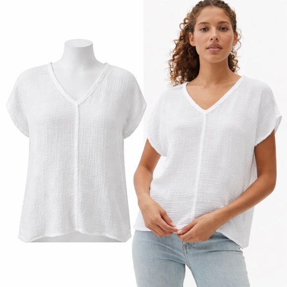 Michael Stars Tops - Michael Stars | White | 100% Cotton Gauze V-Neck Top | Size L